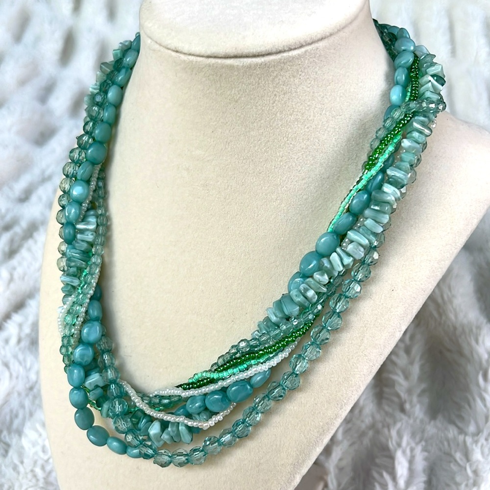 Vintage 80s Twist Beads Choker Multi-Strand Necklace - Picture 7 of 7